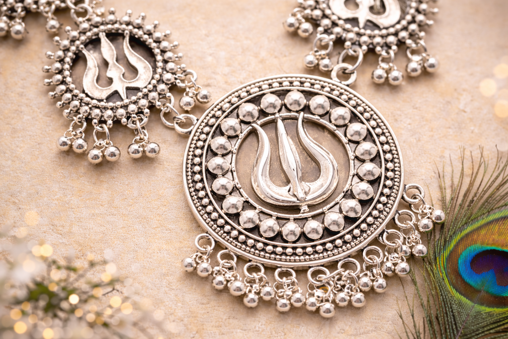 Trishul Oxidised Long Necklace Set