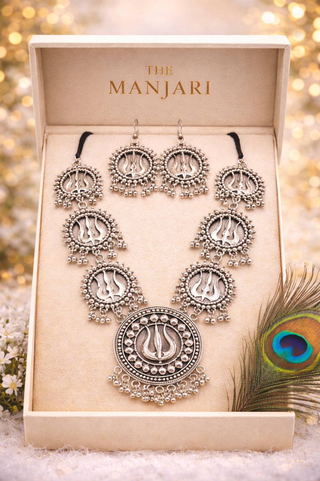 Trishul Oxidised Long Necklace Set