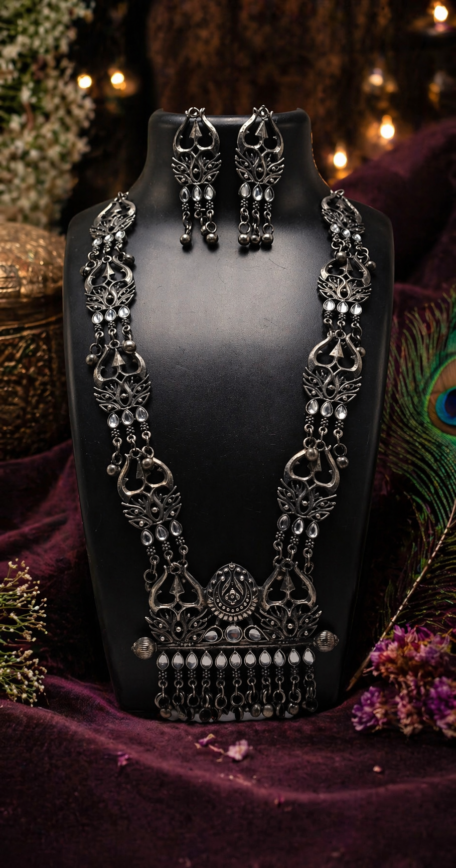 Black Oxidised Statement Necklace Set