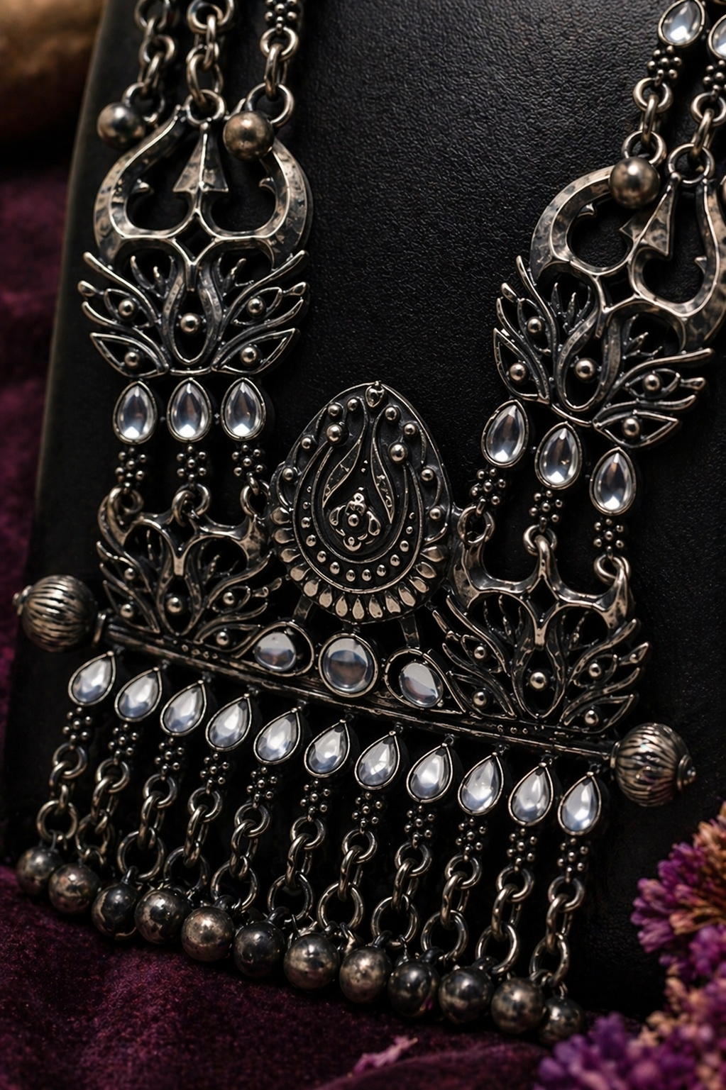 Black Oxidised Statement Necklace Set