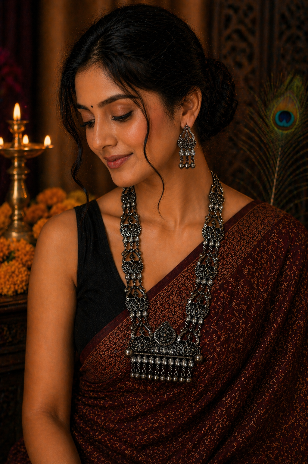 Black Oxidised Statement Necklace Set