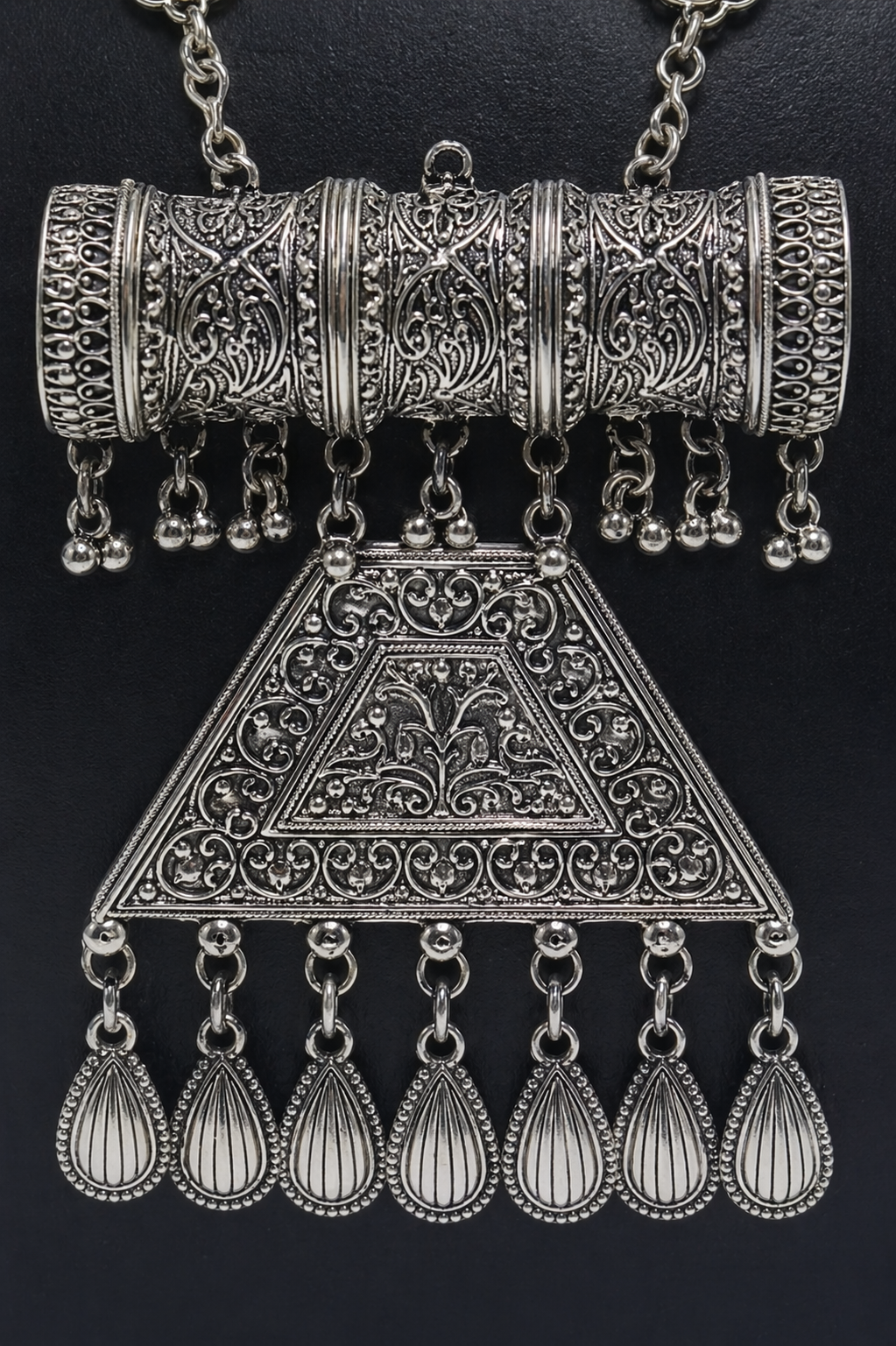 Floral Oxidised Long Necklace Set