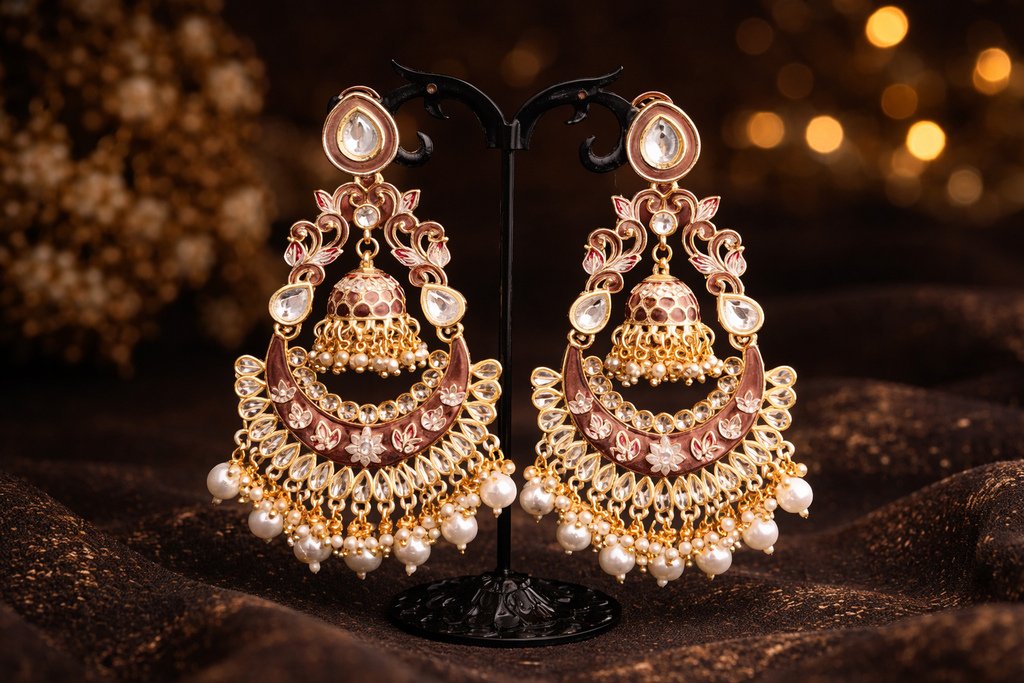 High Gold Chandbali Jhumka Earrings with Pearls
