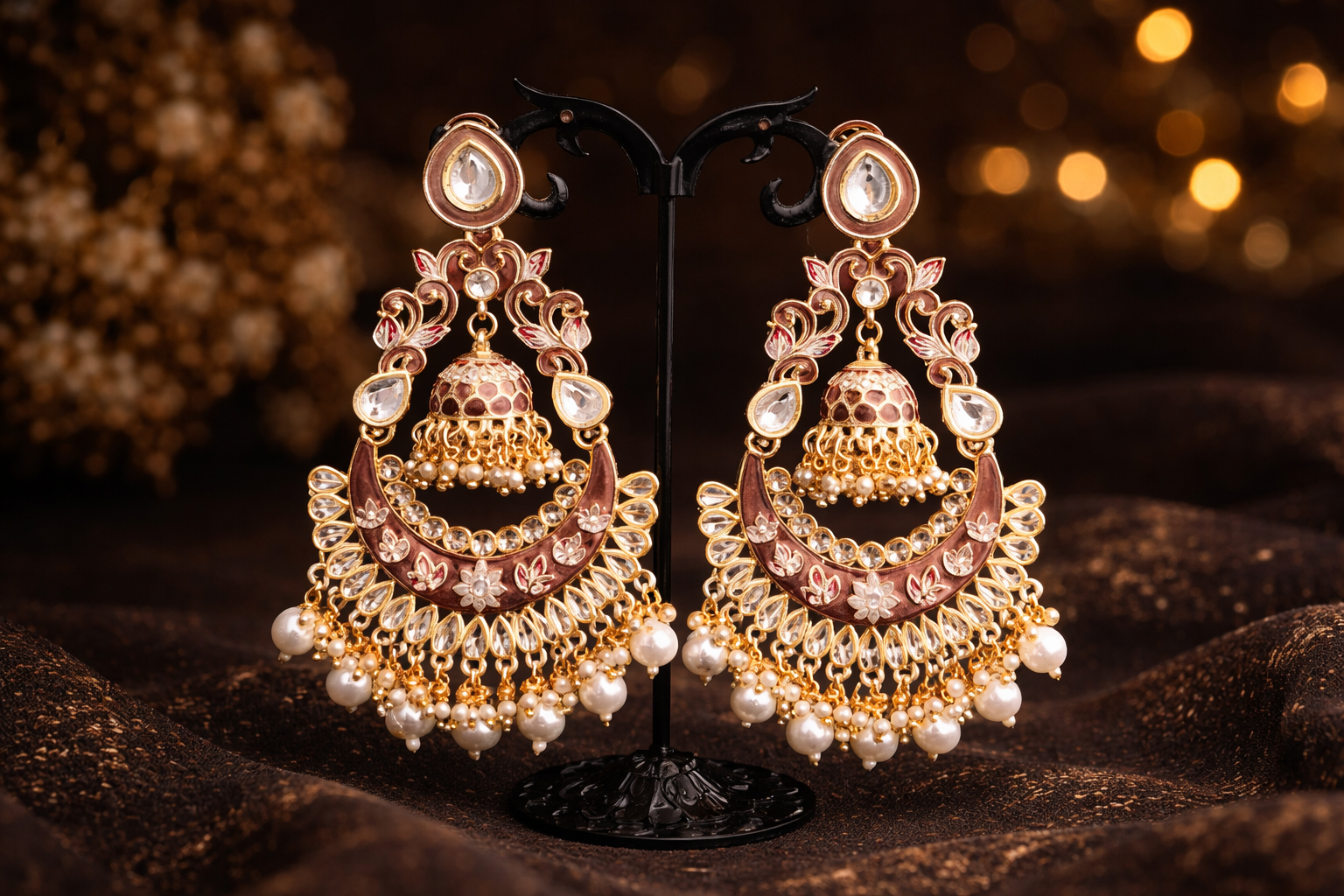 High Gold Chandbali Jhumka Earrings with Pearls