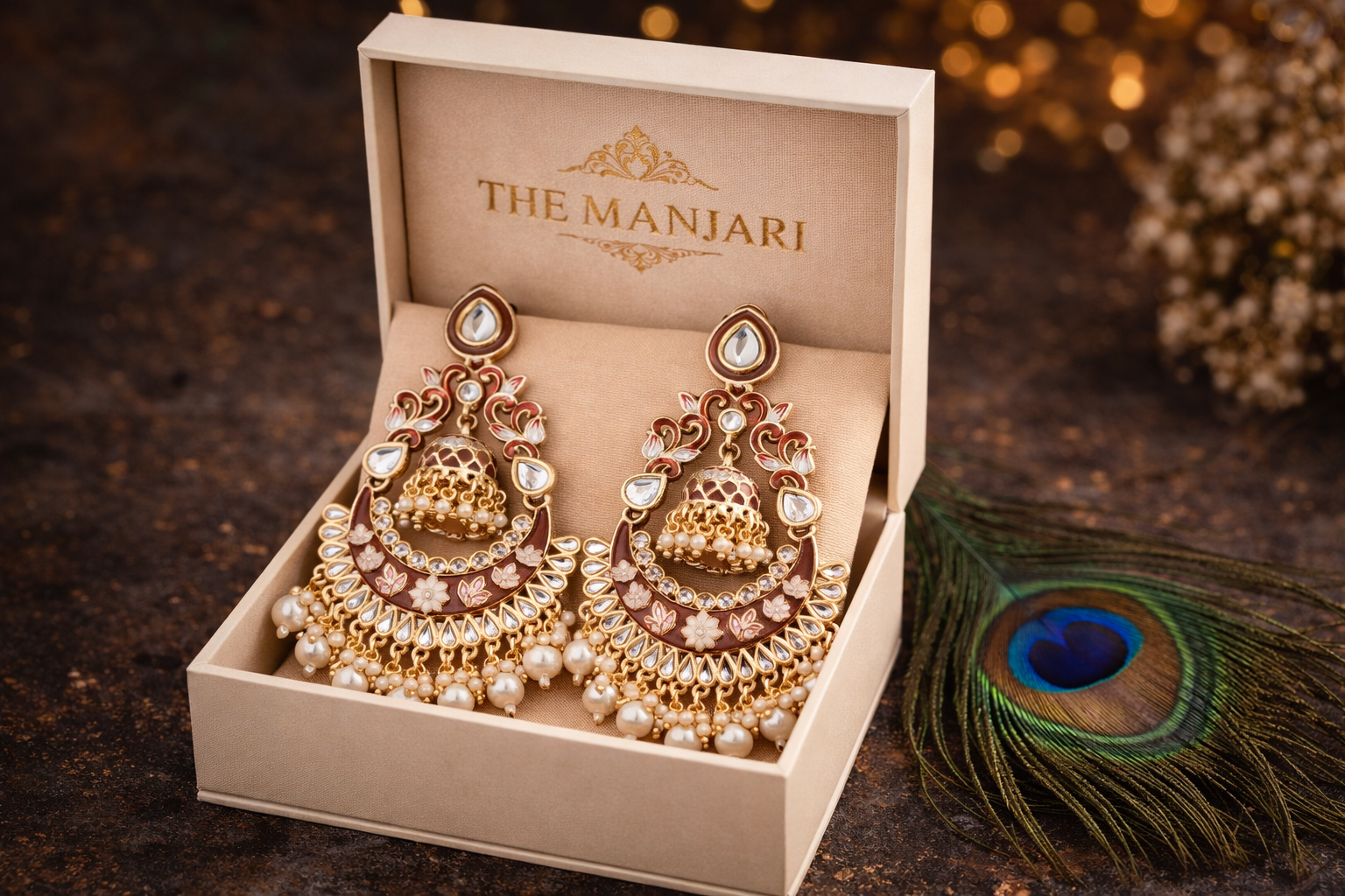 High Gold Chandbali Jhumka Earrings with Pearls
