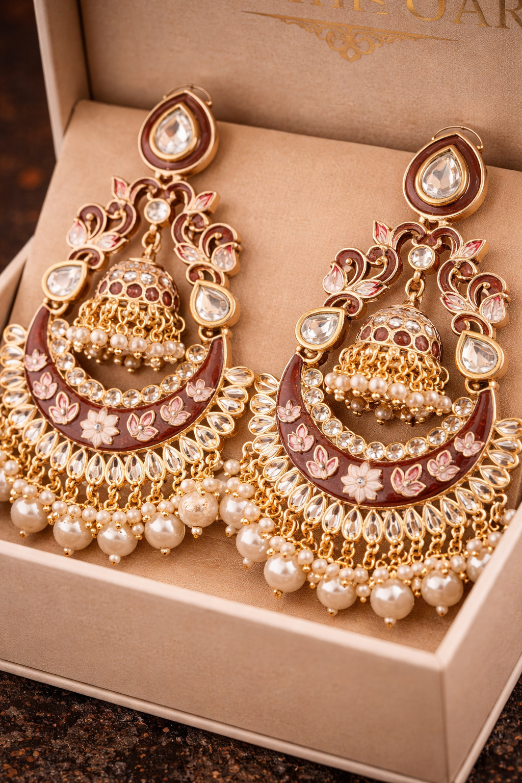 High Gold Chandbali Jhumka Earrings with Pearls
