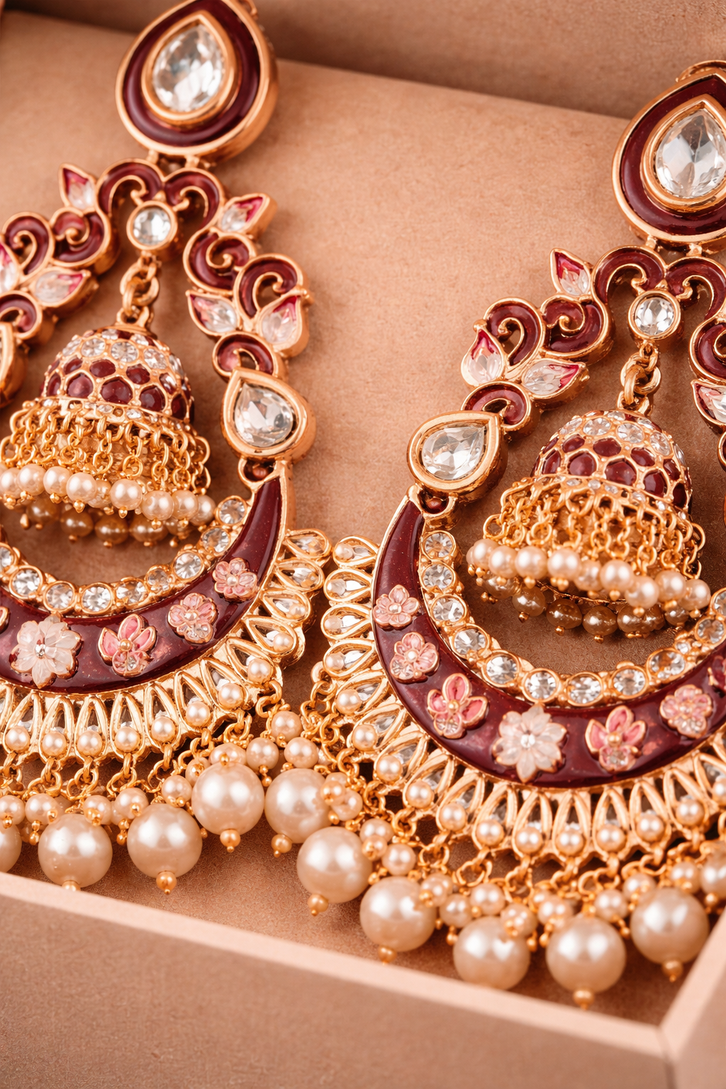 High Gold Chandbali Jhumka Earrings with Pearls