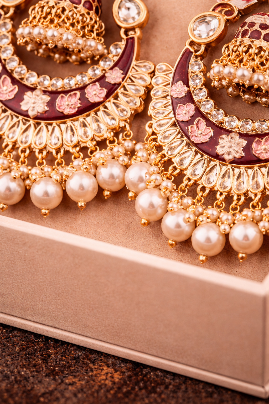 High Gold Chandbali Jhumka Earrings with Pearls