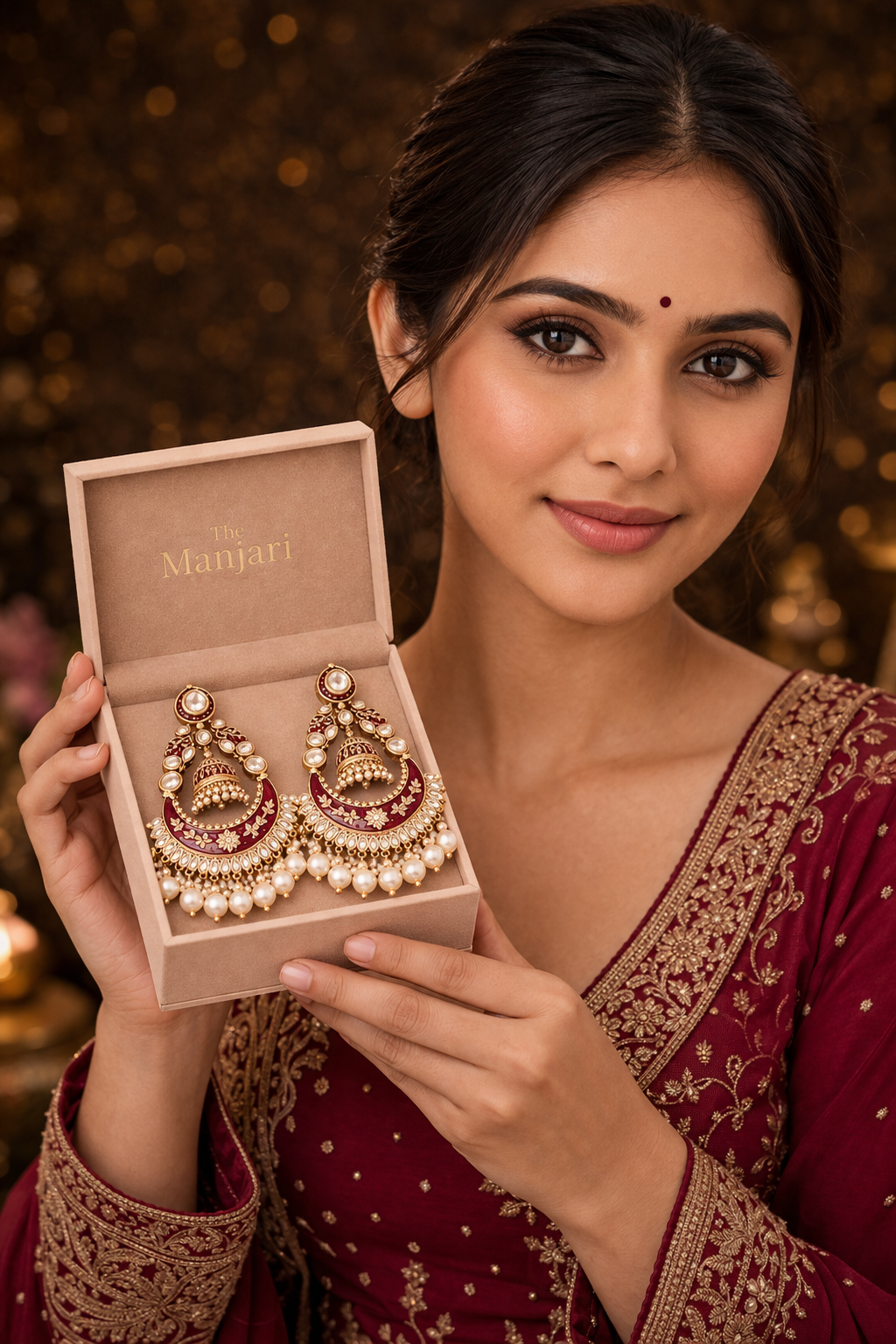 High Gold Chandbali Jhumka Earrings with Pearls