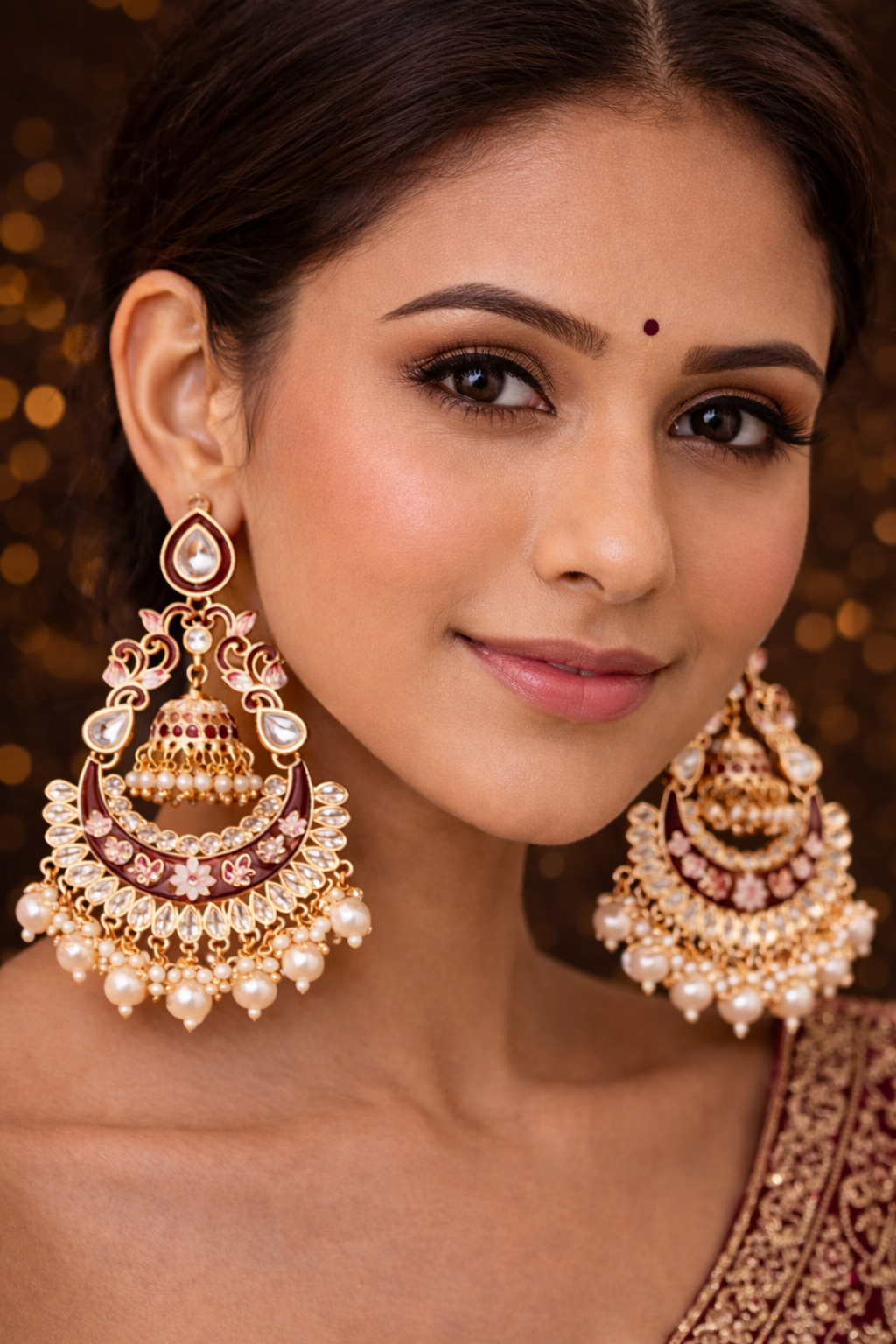 High Gold Chandbali Jhumka Earrings with Pearls