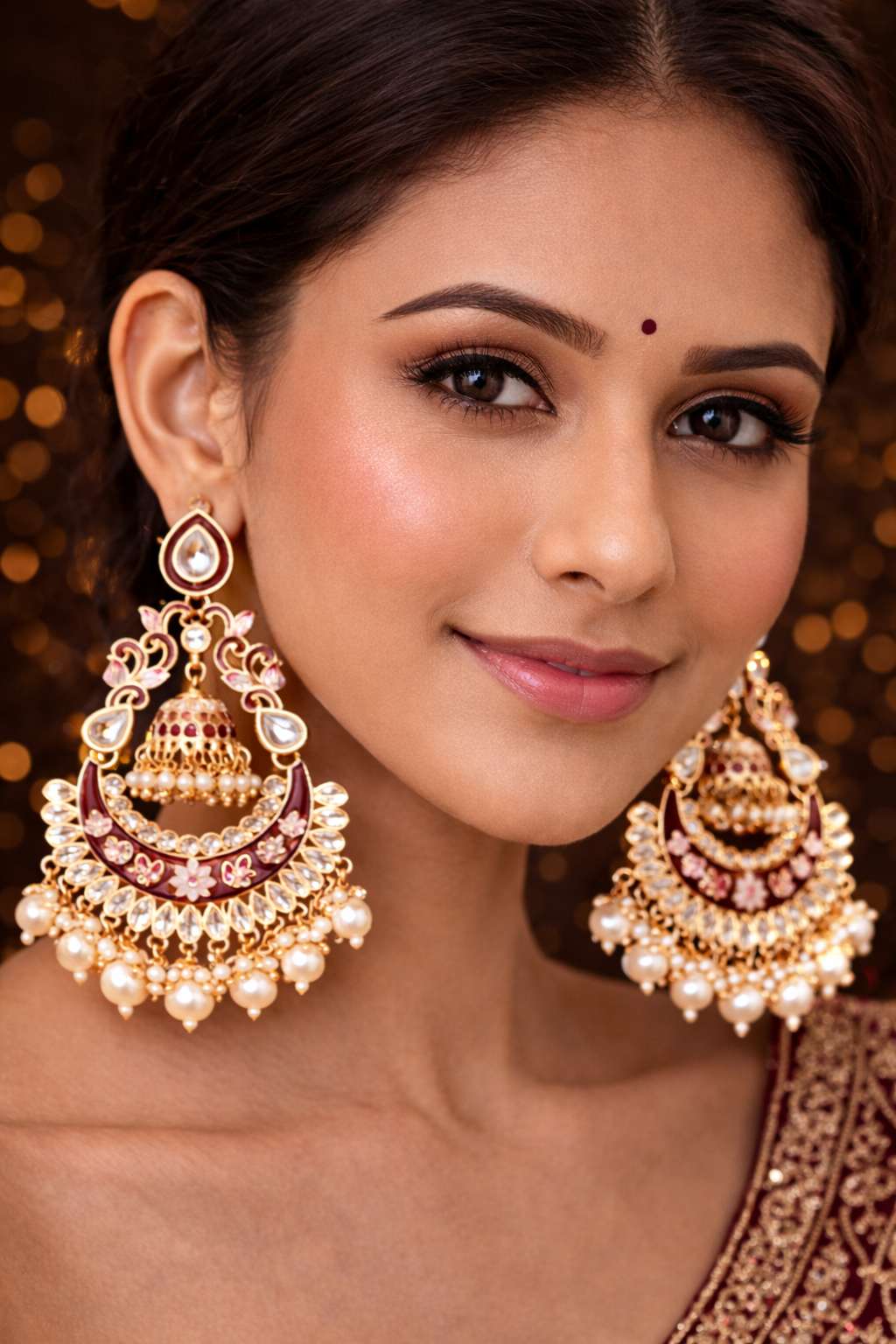 High Gold Chandbali Jhumka Earrings with Pearls