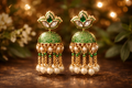 Green Meenakari Jhumka Earrings with Pearls