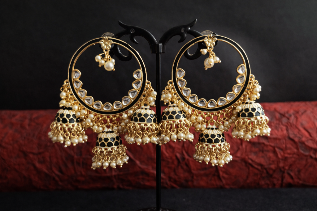 High Gold Hoop Chandbali Jhumka Earrings with Pearls