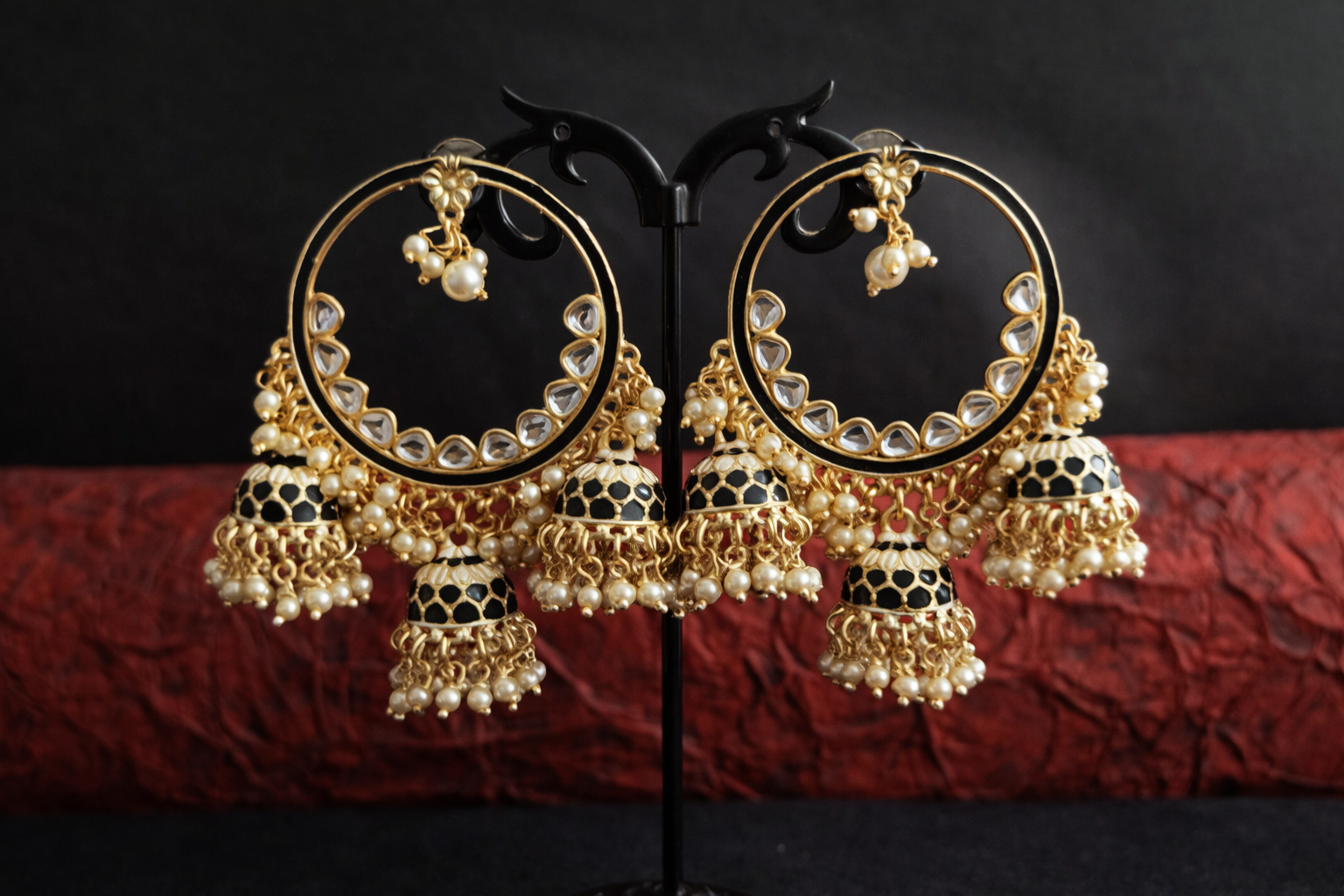 High Gold Hoop Chandbali Jhumka Earrings with Pearls