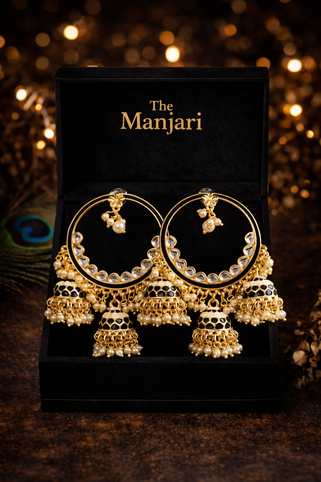 High Gold Hoop Chandbali Jhumka Earrings with Pearls