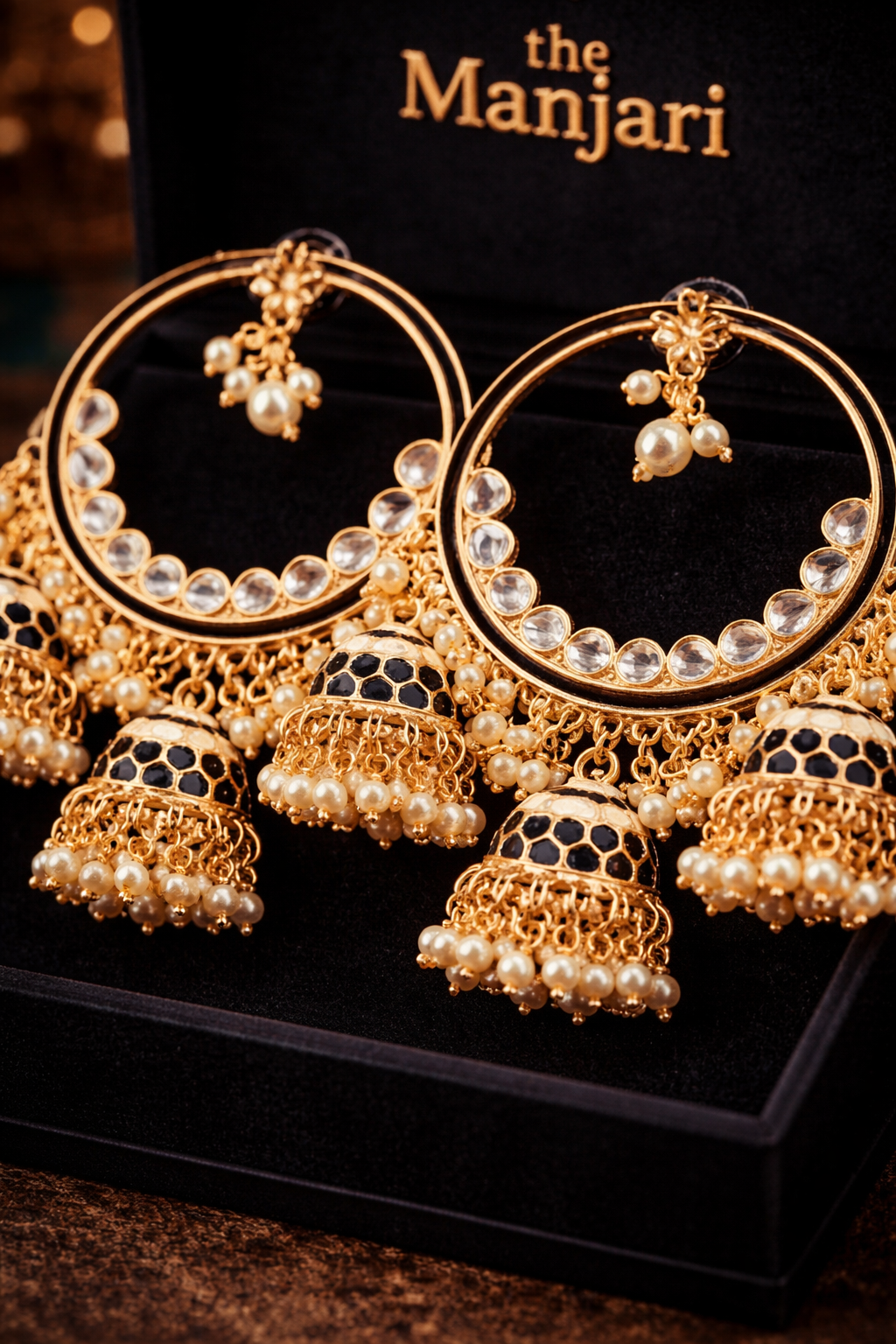 High Gold Hoop Chandbali Jhumka Earrings with Pearls