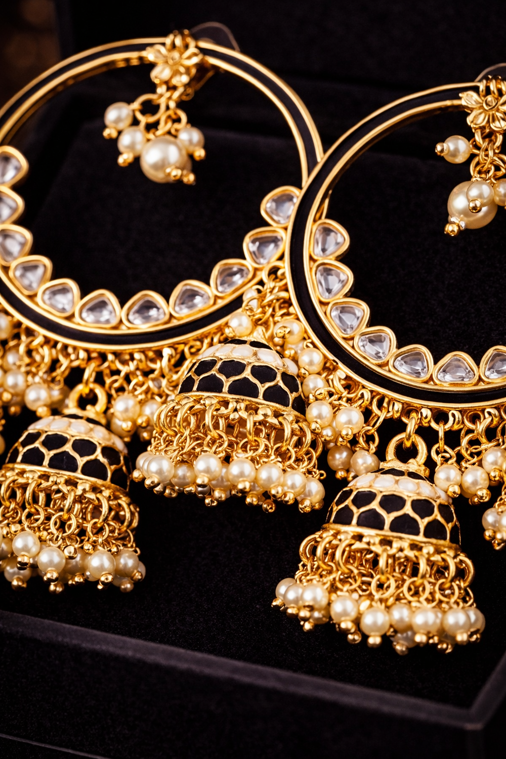 High Gold Hoop Chandbali Jhumka Earrings with Pearls