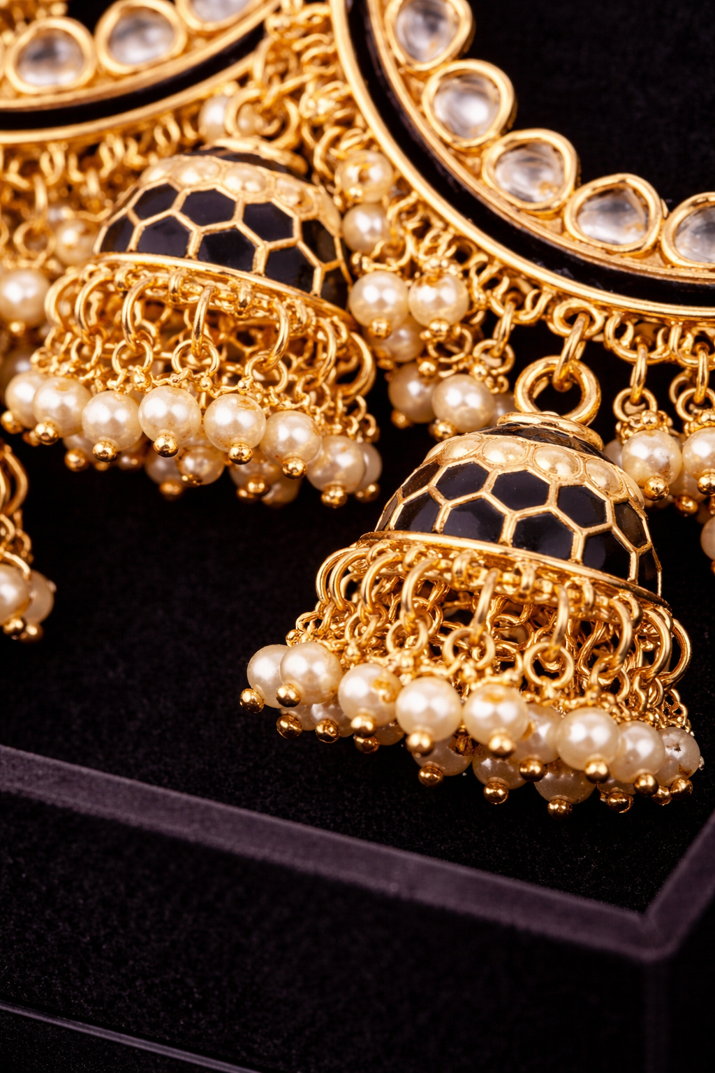High Gold Hoop Chandbali Jhumka Earrings with Pearls