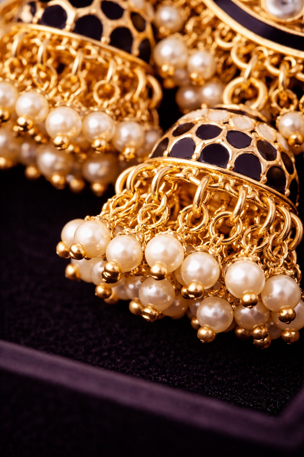High Gold Hoop Chandbali Jhumka Earrings with Pearls