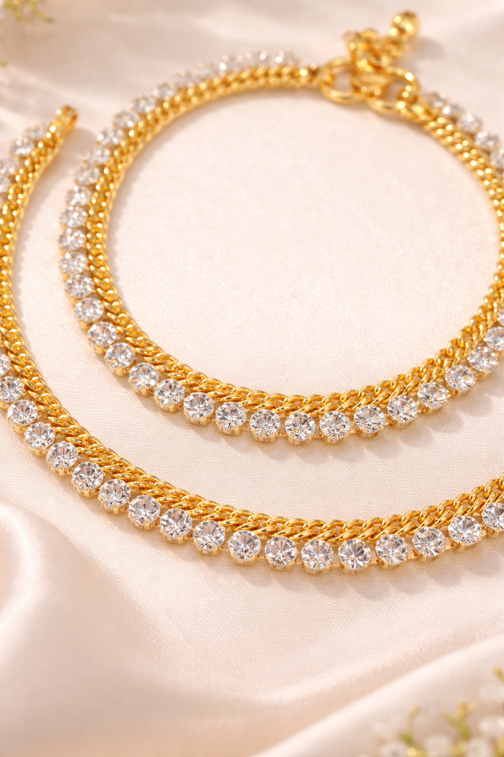 Kids Gold Anklet with Crystal Stones