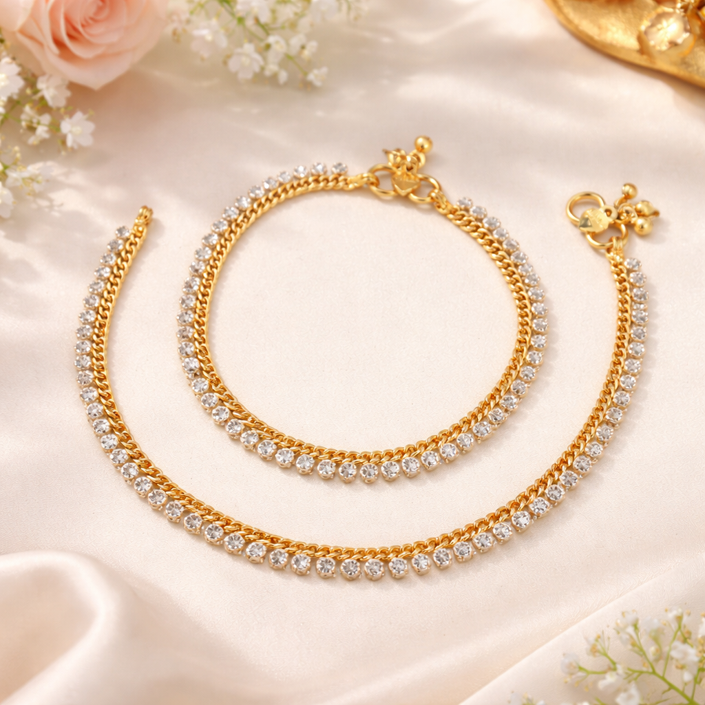 Kids Gold Anklet with Crystal Stones