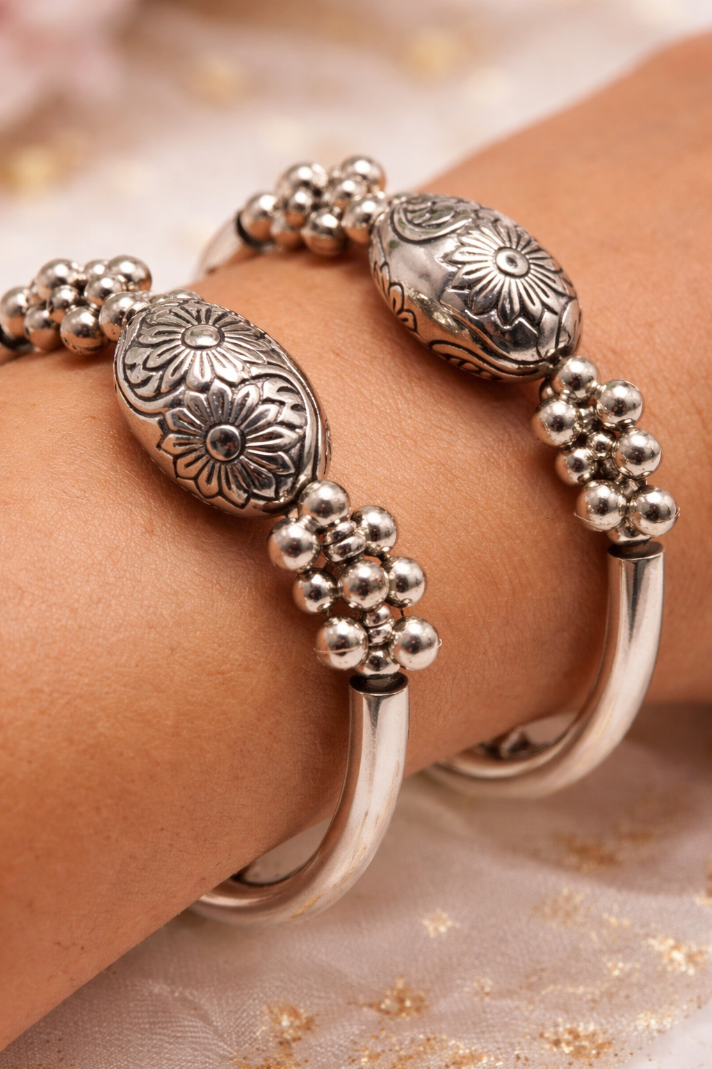 Kids Silver Bracelet Kada with Ghungroo Beads