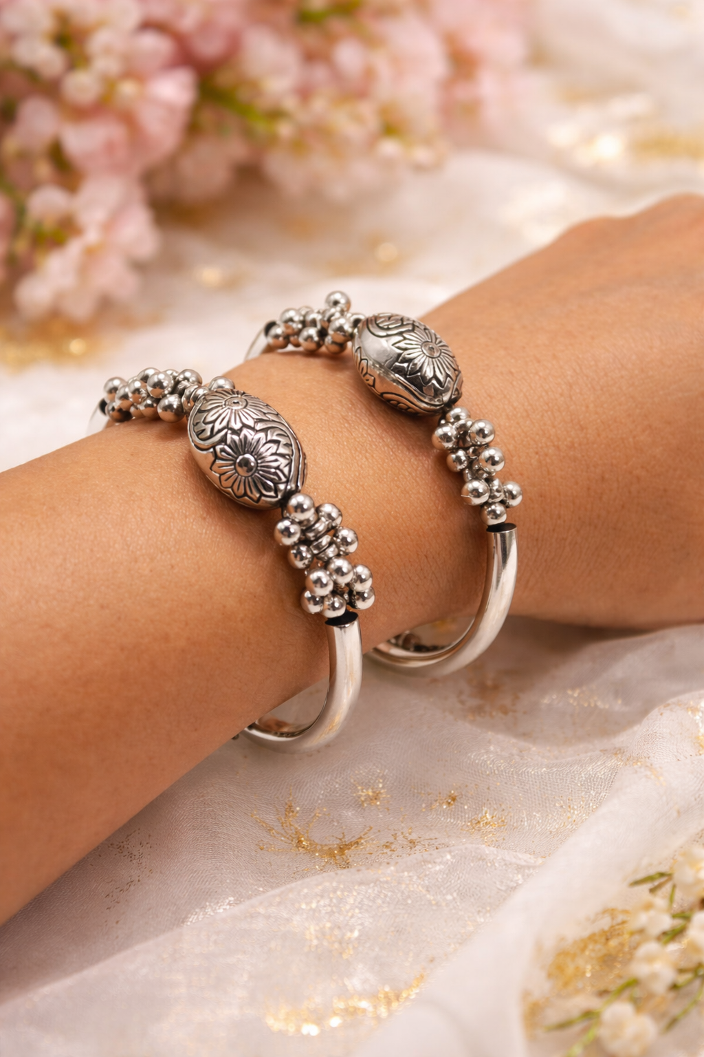 Kids Silver Bracelet Kada with Ghungroo Beads