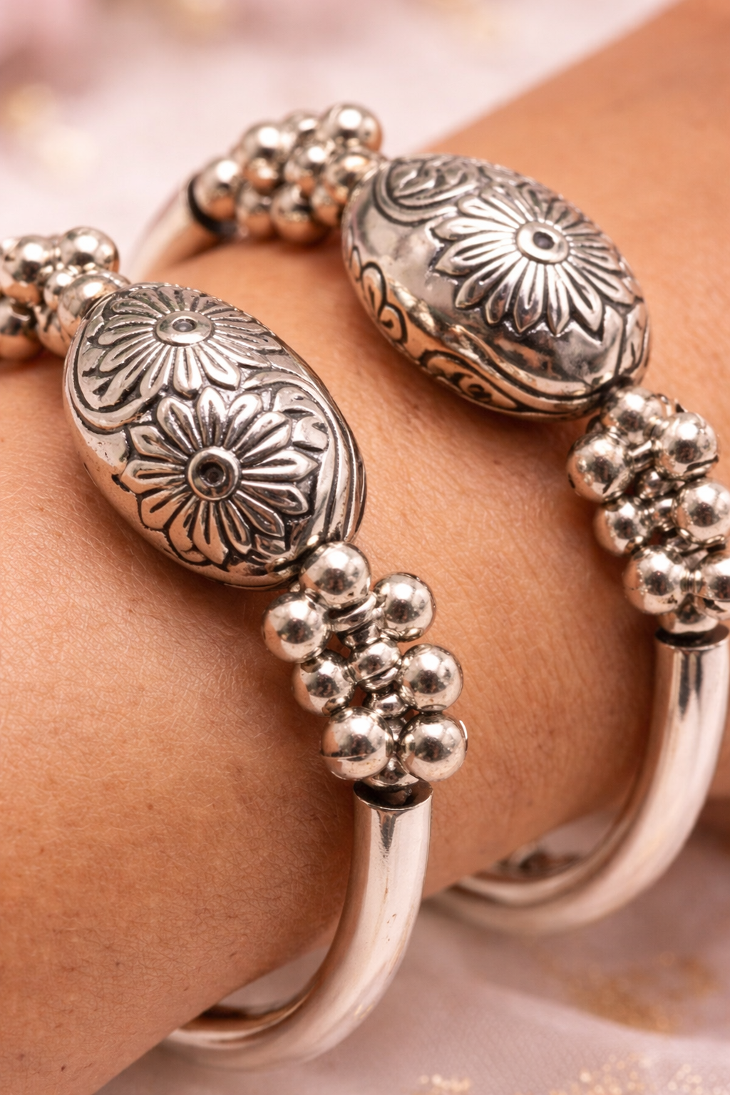 Kids Silver Bracelet Kada with Ghungroo Beads