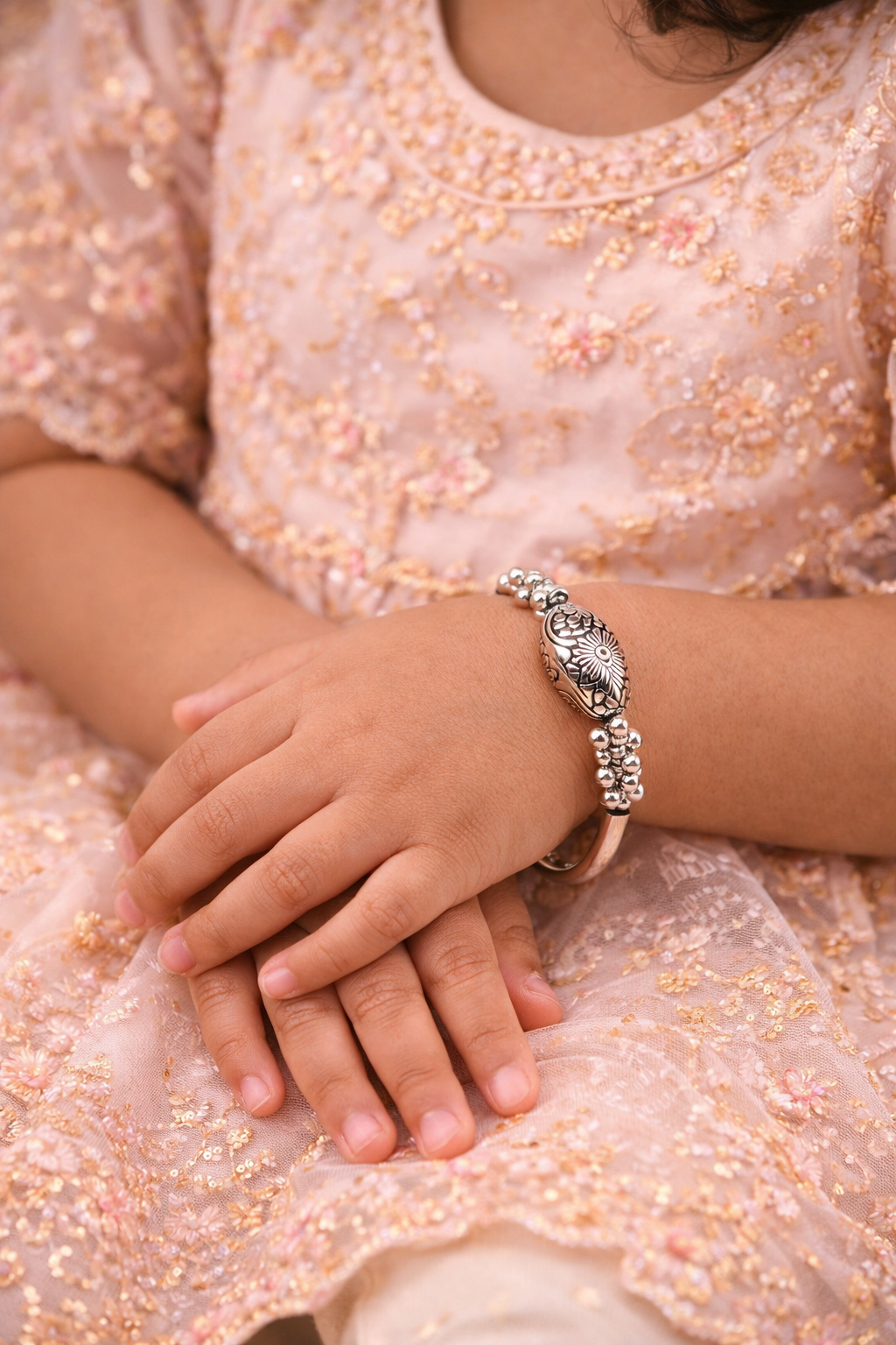 Kids Silver Bracelet Kada with Ghungroo Beads