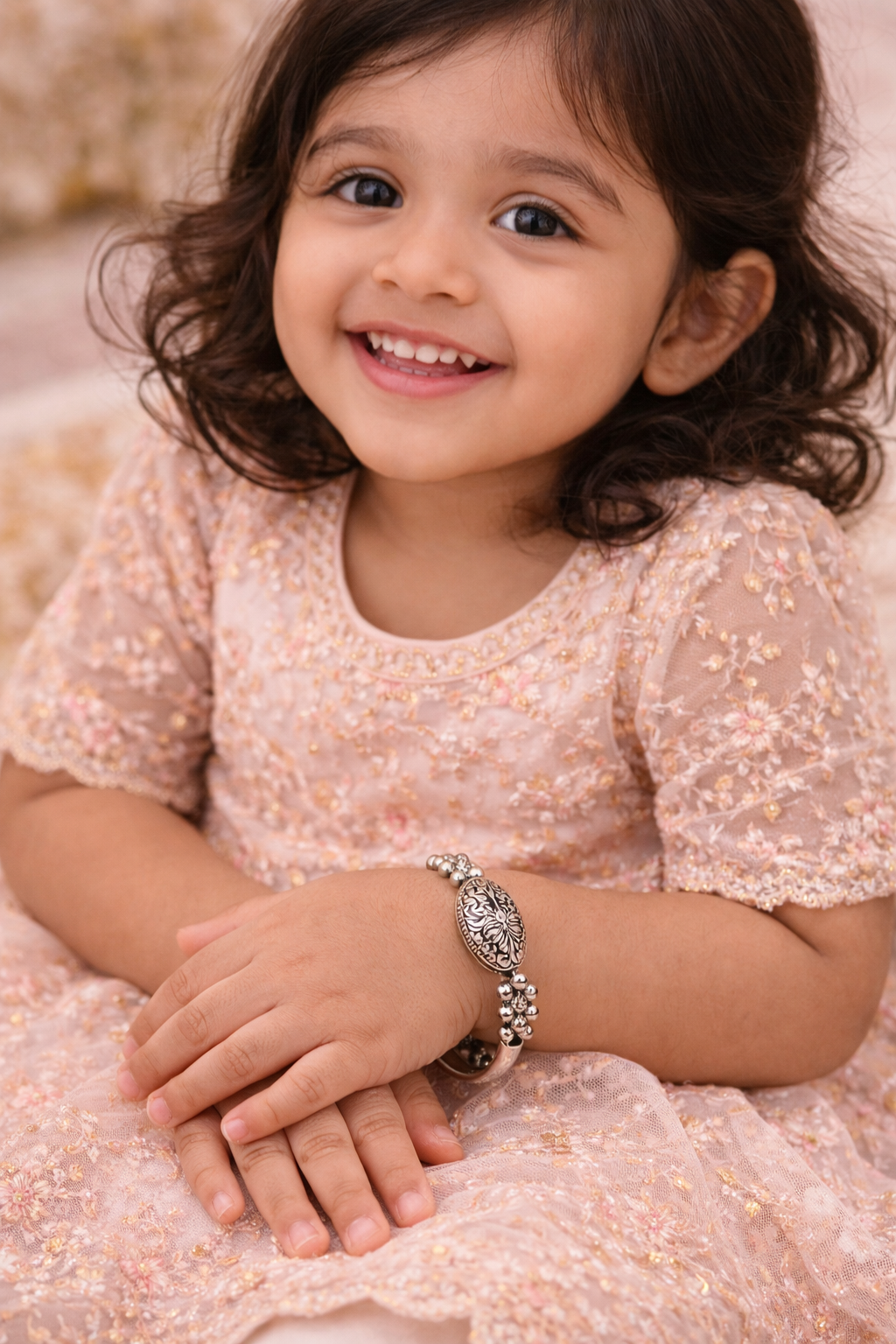 Kids Silver Bracelet Kada with Ghungroo Beads