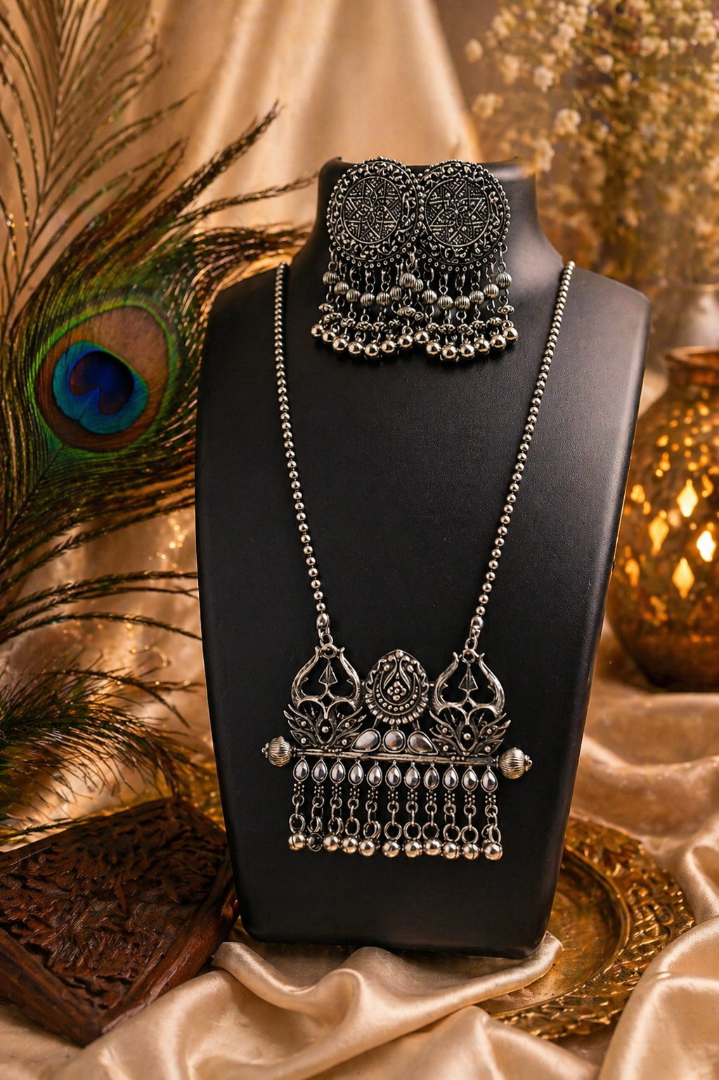 Regal Temple Cascade Long Necklace Set