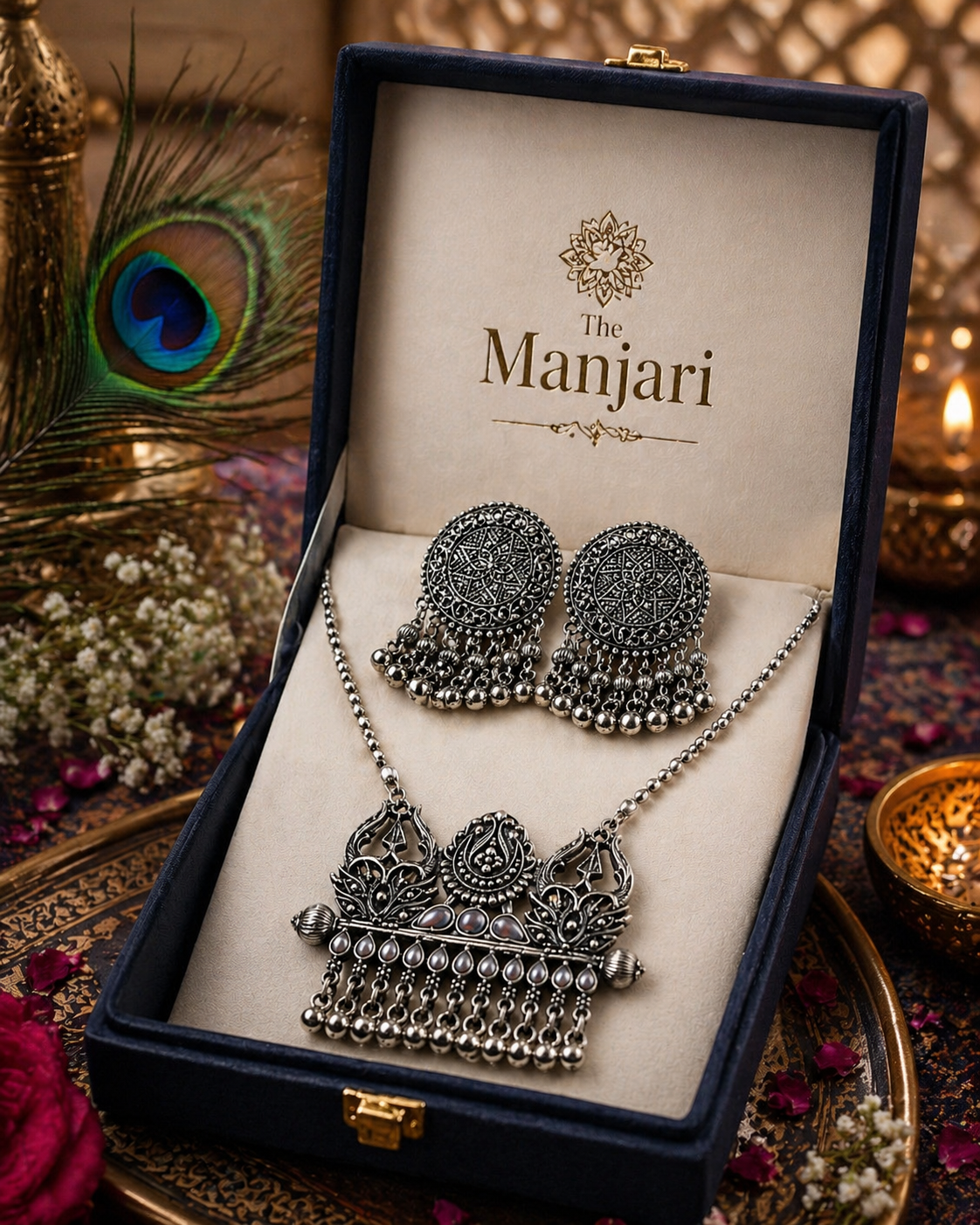 Regal Temple Cascade Long Necklace Set