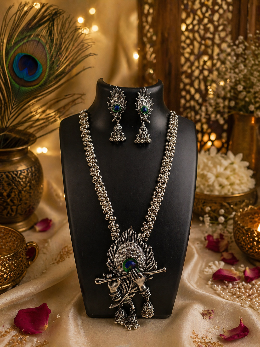 Divine Krishna Peacock Long Necklace Set