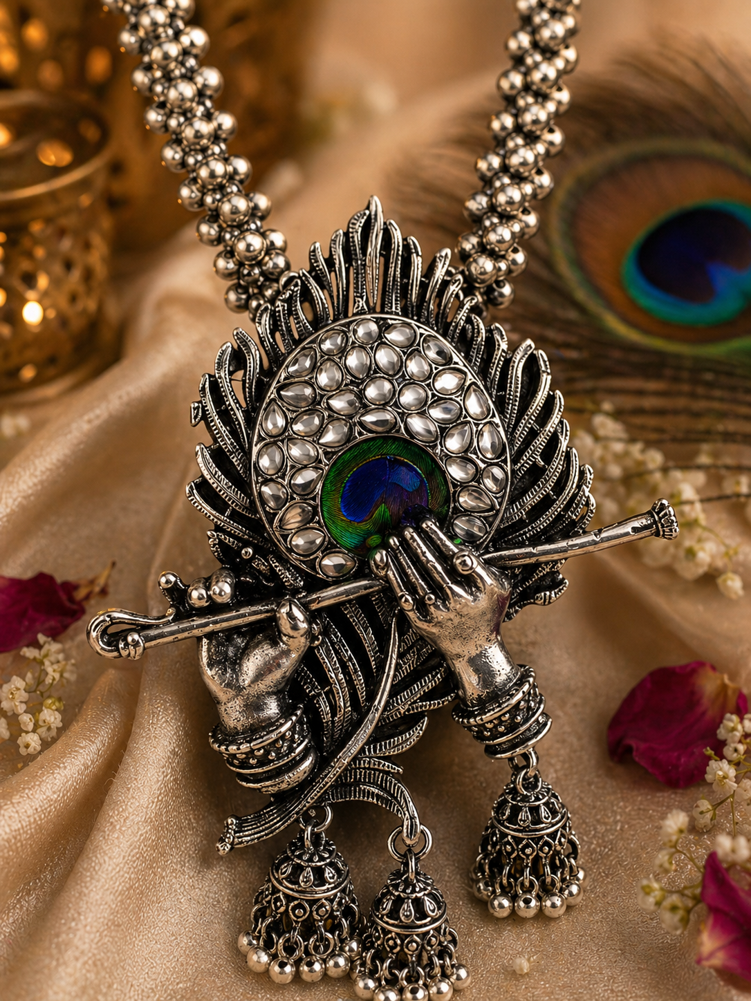 Divine Krishna Peacock Long Necklace Set