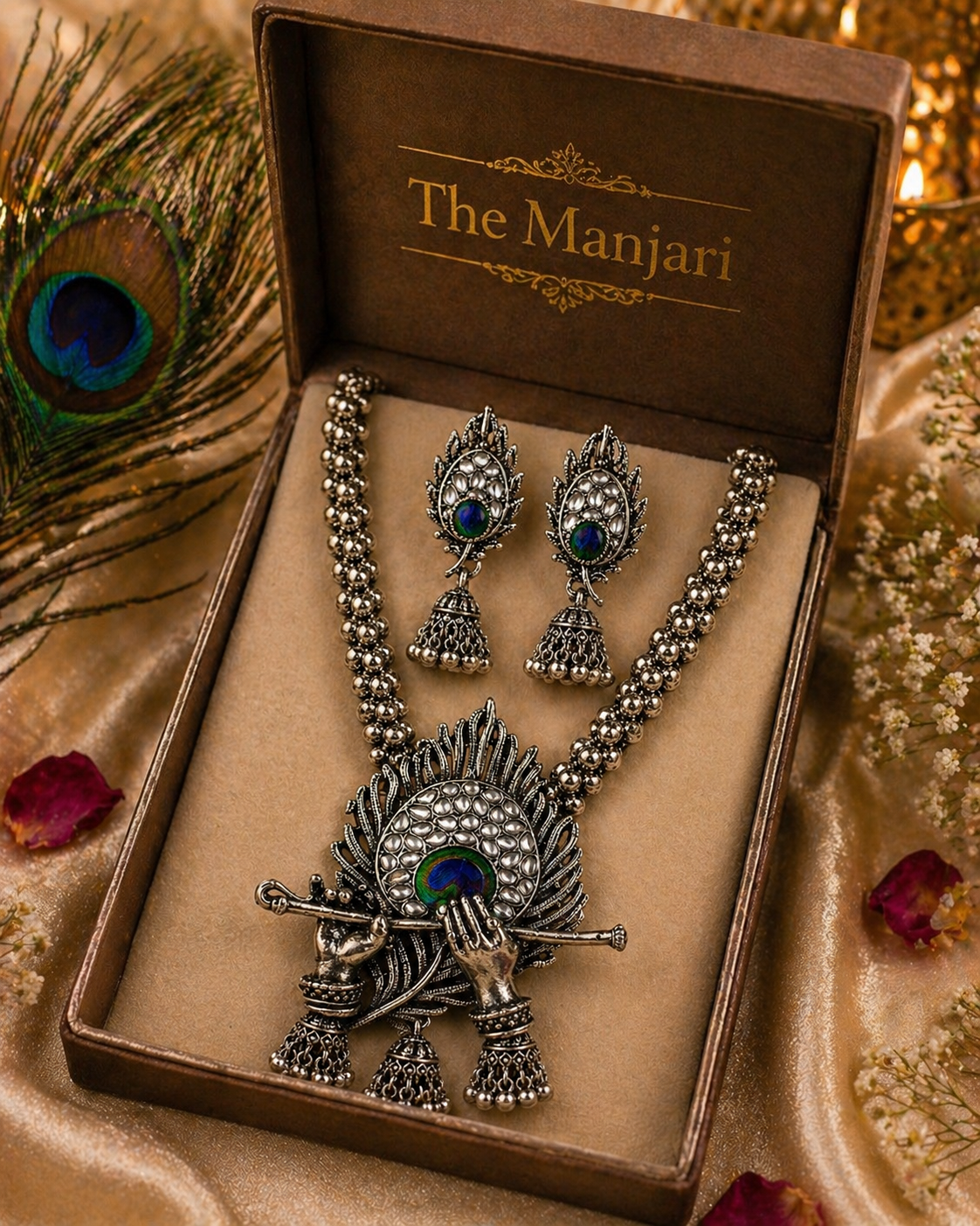 Divine Krishna Peacock Long Necklace Set