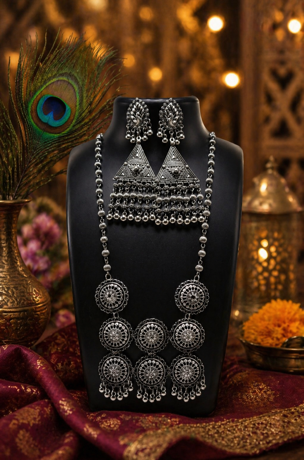 Royal Coin Cascade Long Necklace Set