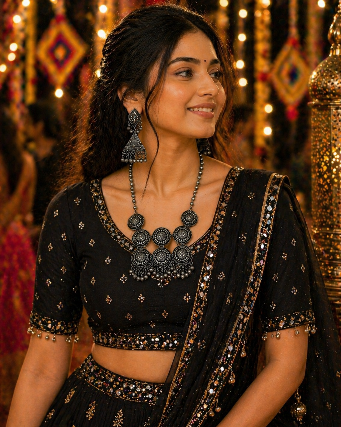 Royal Coin Cascade Long Necklace Set