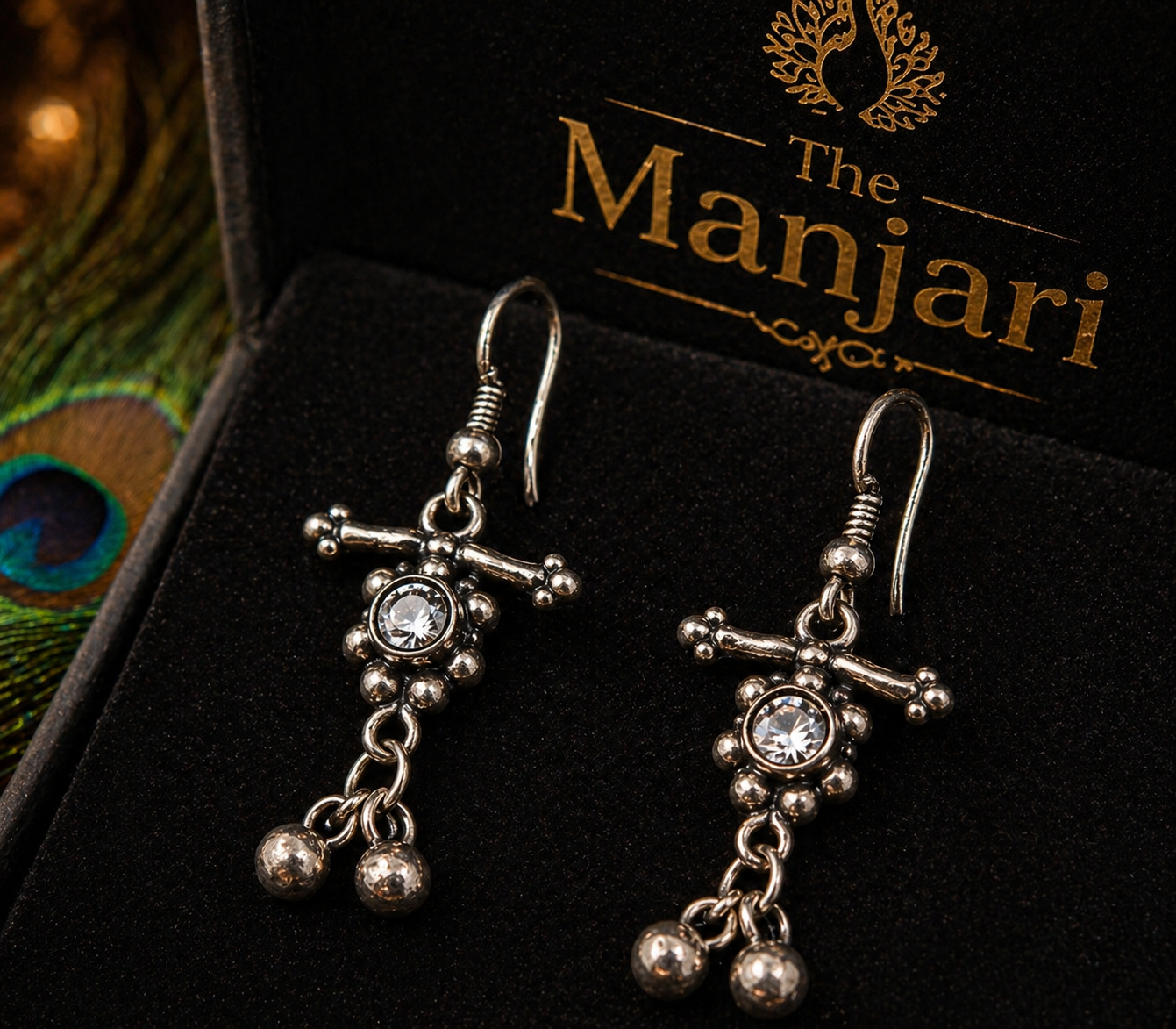 Oxidised Silver Floral Temple Long Necklace Set with Earring
