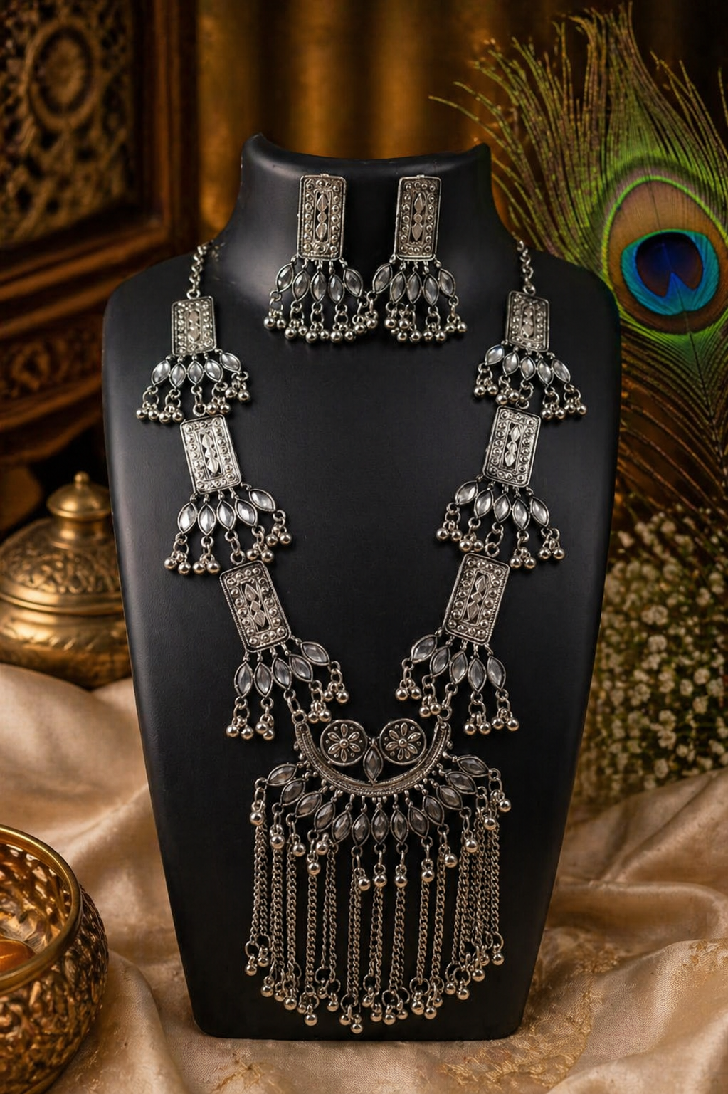 Royal Fringe Cascade Long Necklace Set