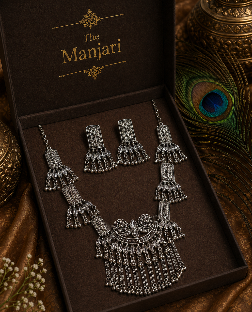 Royal Fringe Cascade Long Necklace Set