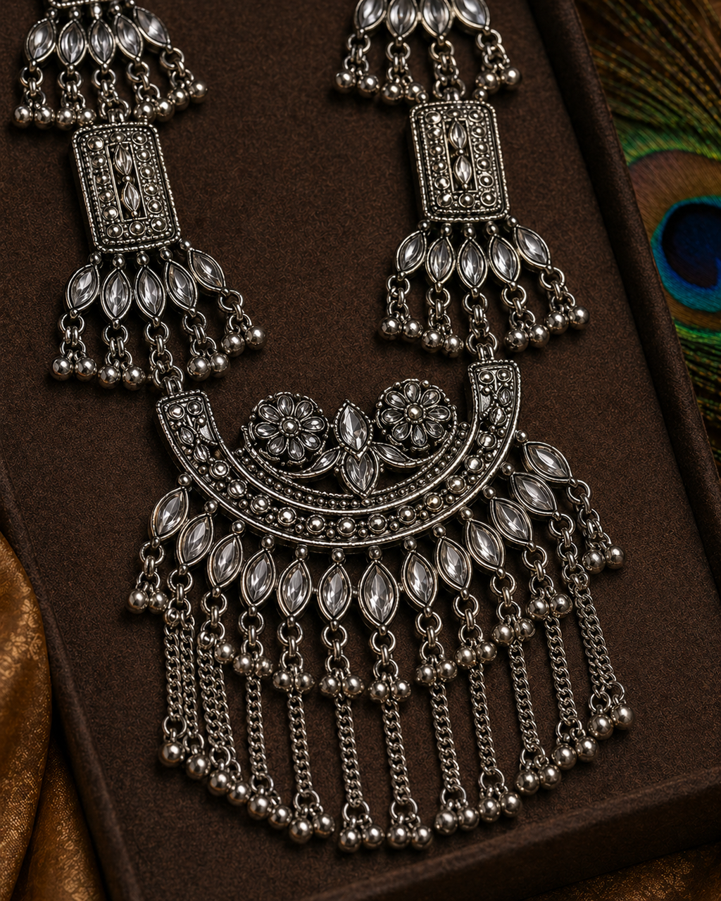Royal Fringe Cascade Long Necklace Set