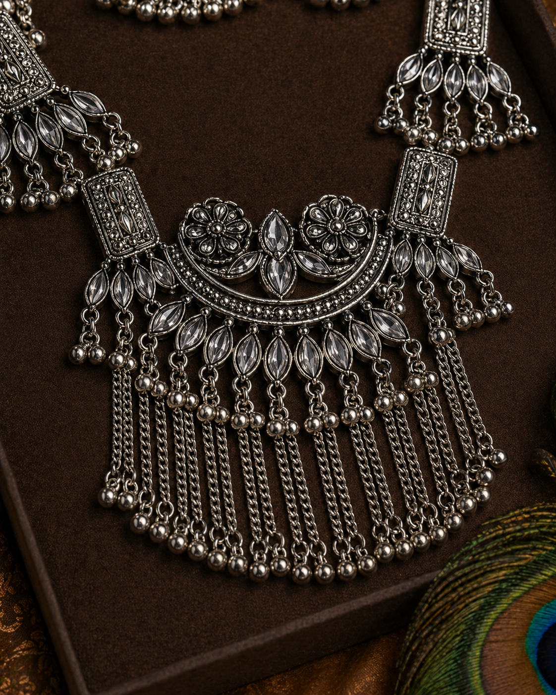 Royal Fringe Cascade Long Necklace Set