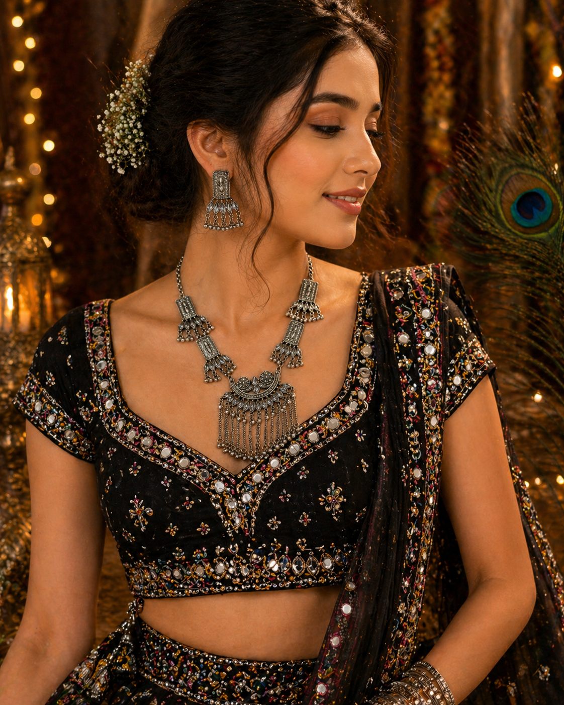 Royal Fringe Cascade Long Necklace Set