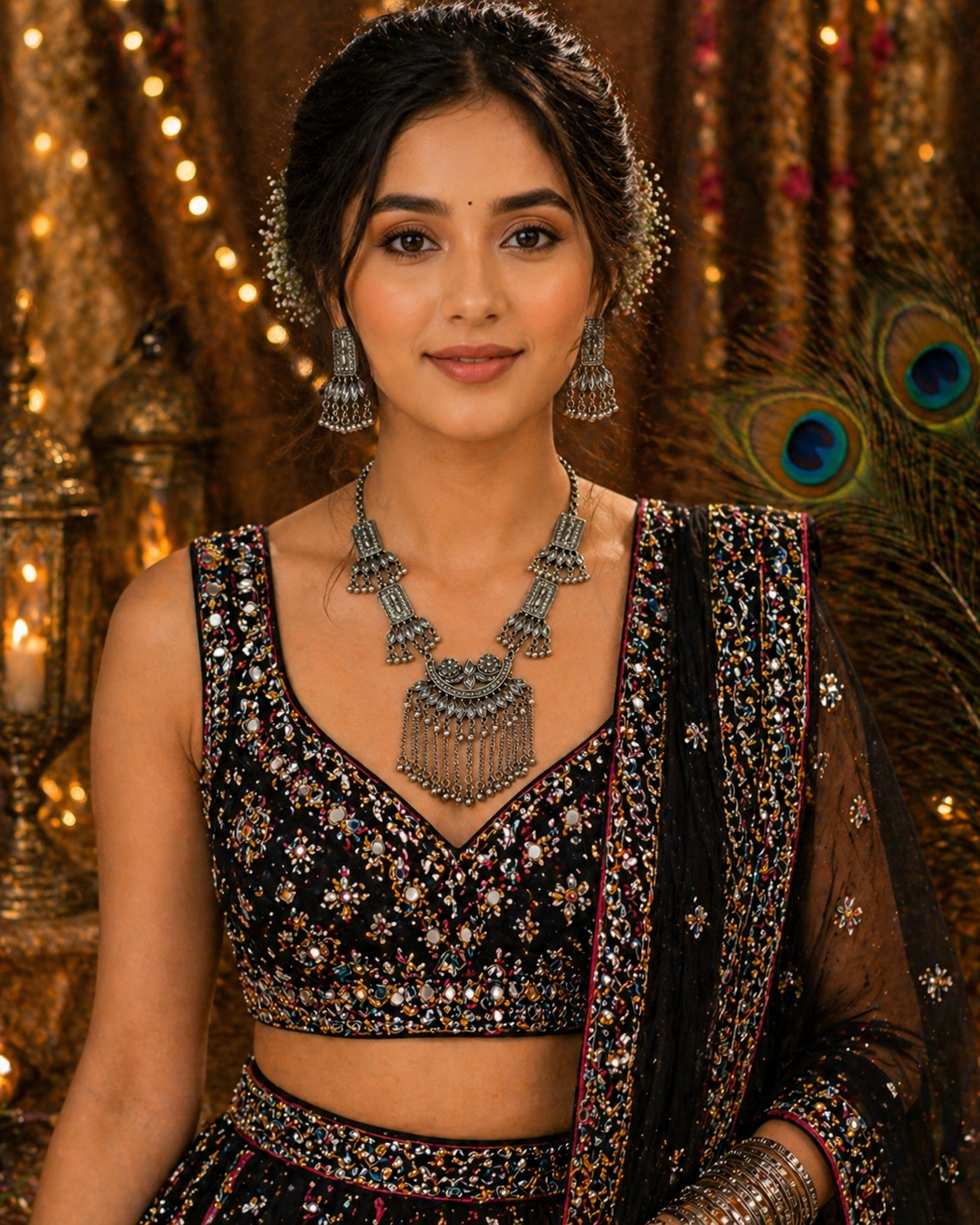 Royal Fringe Cascade Long Necklace Set