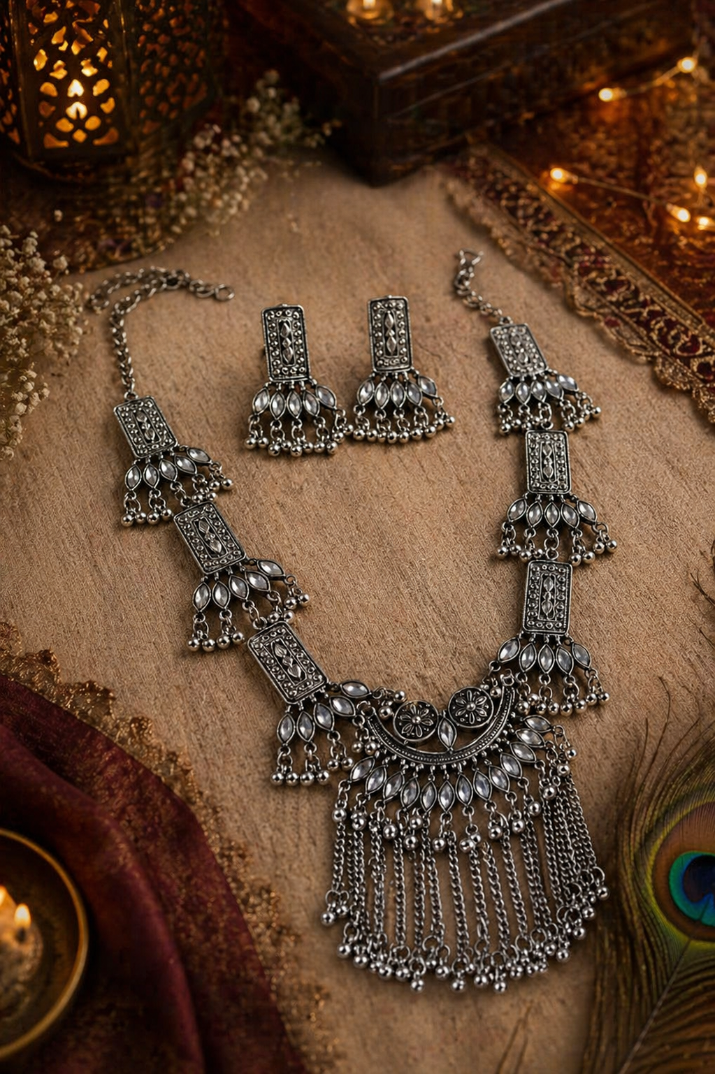 Royal Fringe Cascade Long Necklace Set