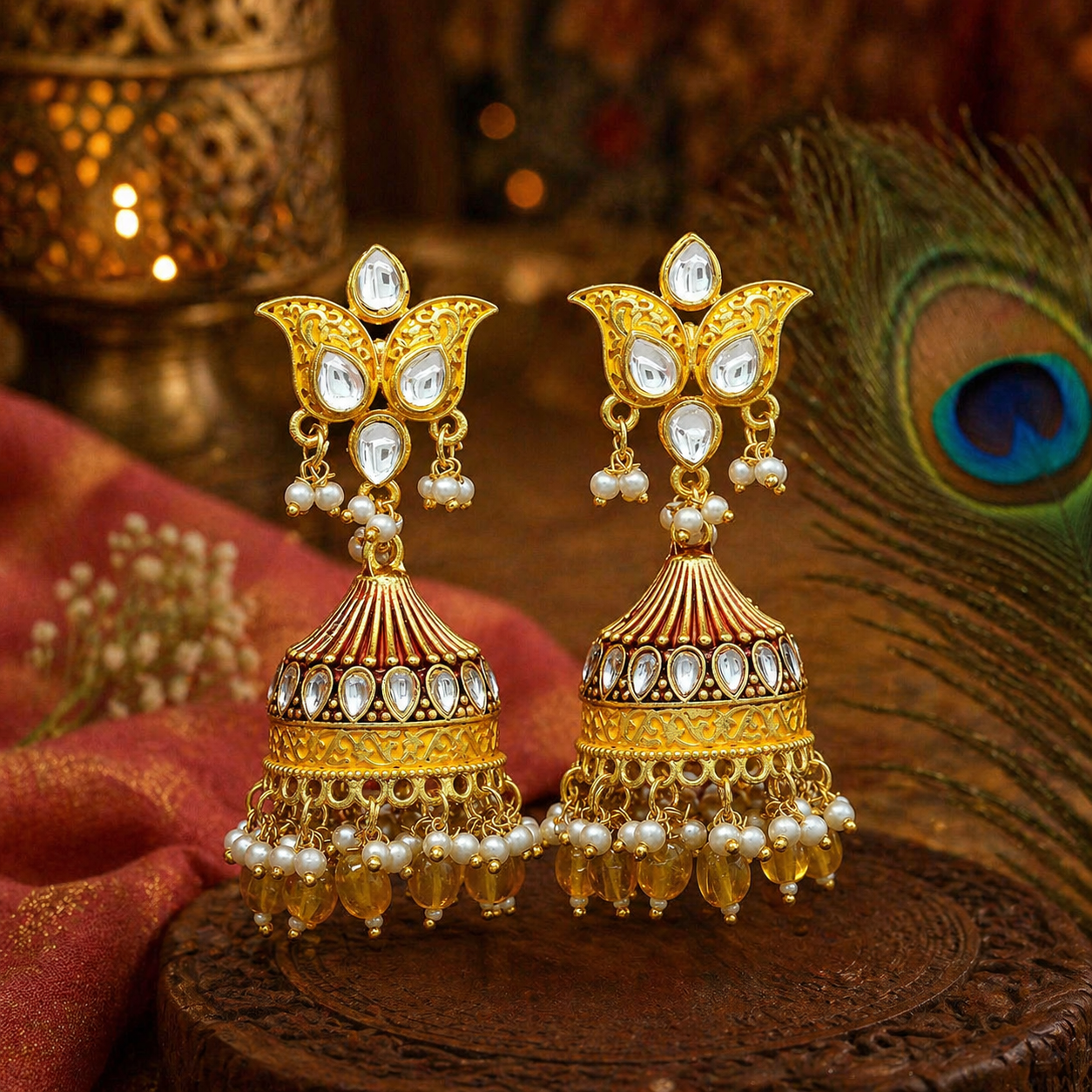 Kundan Jhumka Earrings for Women | Pearl Drop Ethnic Earrings