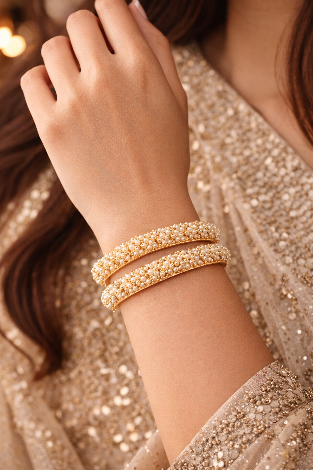 High Gold Pearl Bangle Kada Set