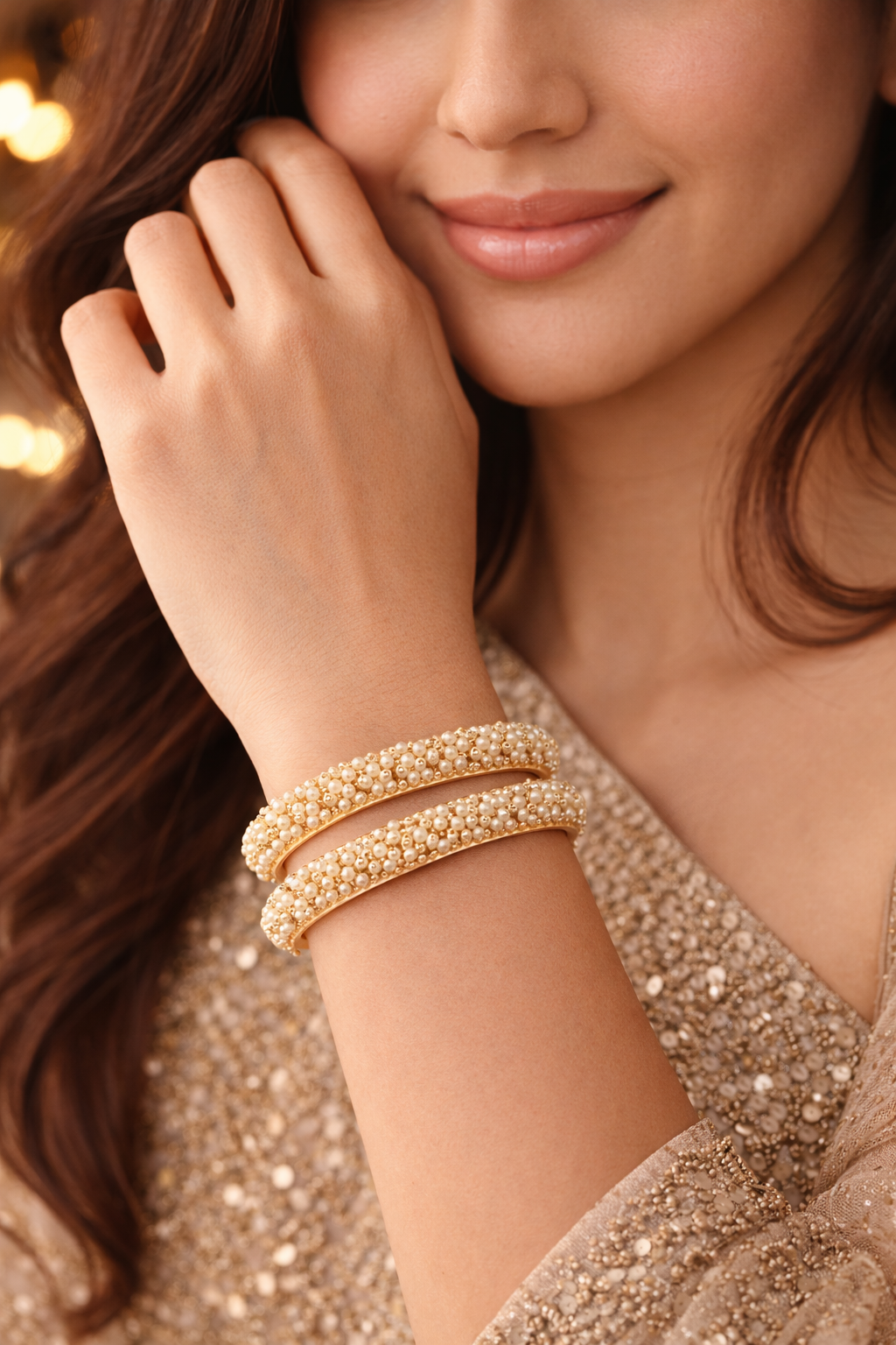 High Gold Pearl Bangle Kada Set