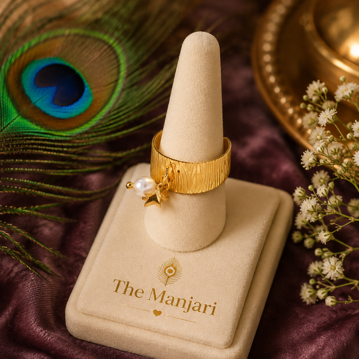 Adjustable Heart & Star Charm Ring | Waterproof 18K Gold Plated Stainless Steel Ring for Women