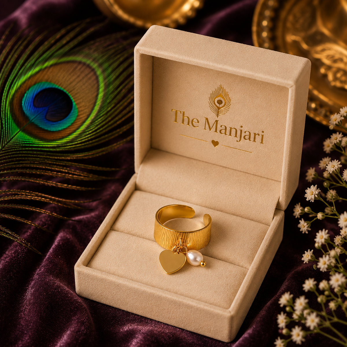 Adjustable Heart & Star Charm Ring | Waterproof 18K Gold Plated Stainless Steel Ring for Women